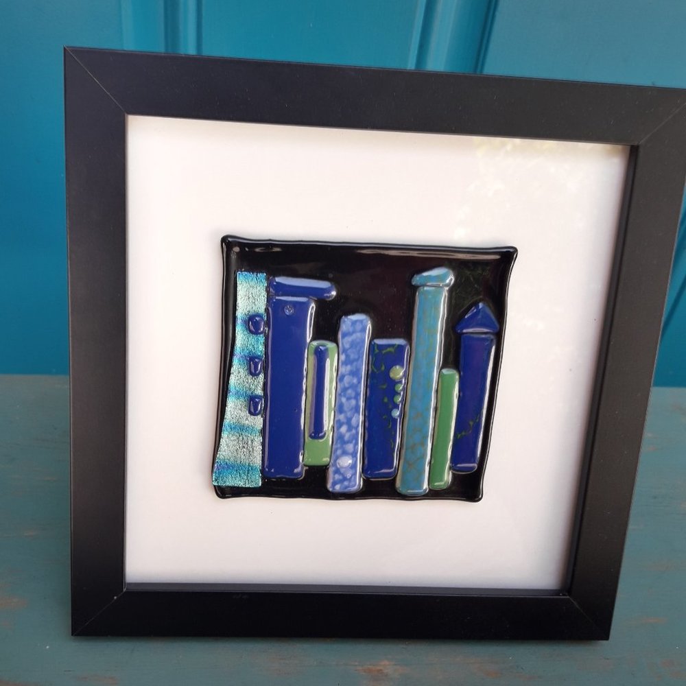 Art Glass Hand Blown Glass Artist Made Framed Wall Art Wall Hanging Fused Glass - Picture 2 of 16